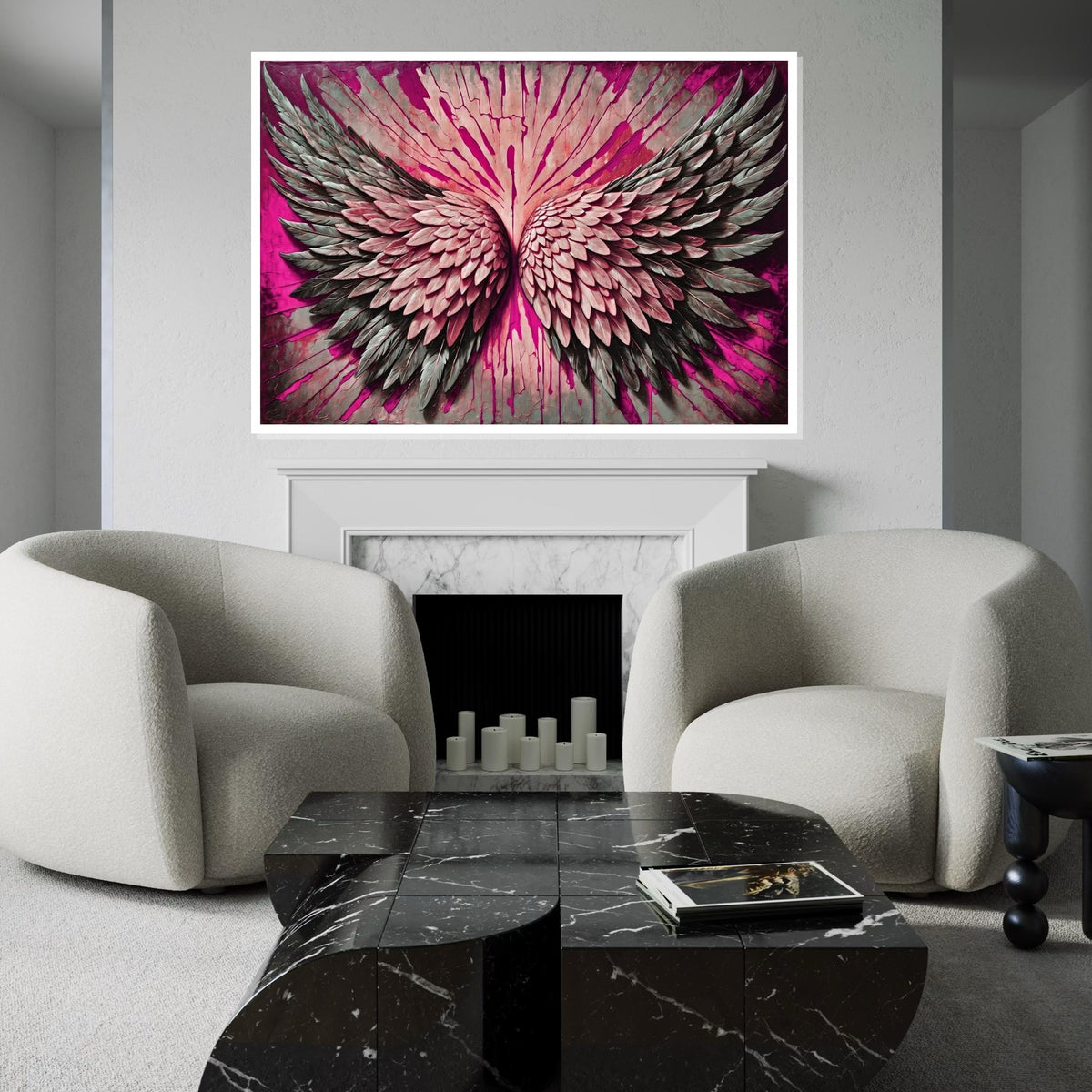 Pink Angel Wings Canvas, Wing Art, Abstract Wall Art, Feathers Wall Print, Winged Beauty, Wall Art Canvas Design, Ready To Hang Decor
