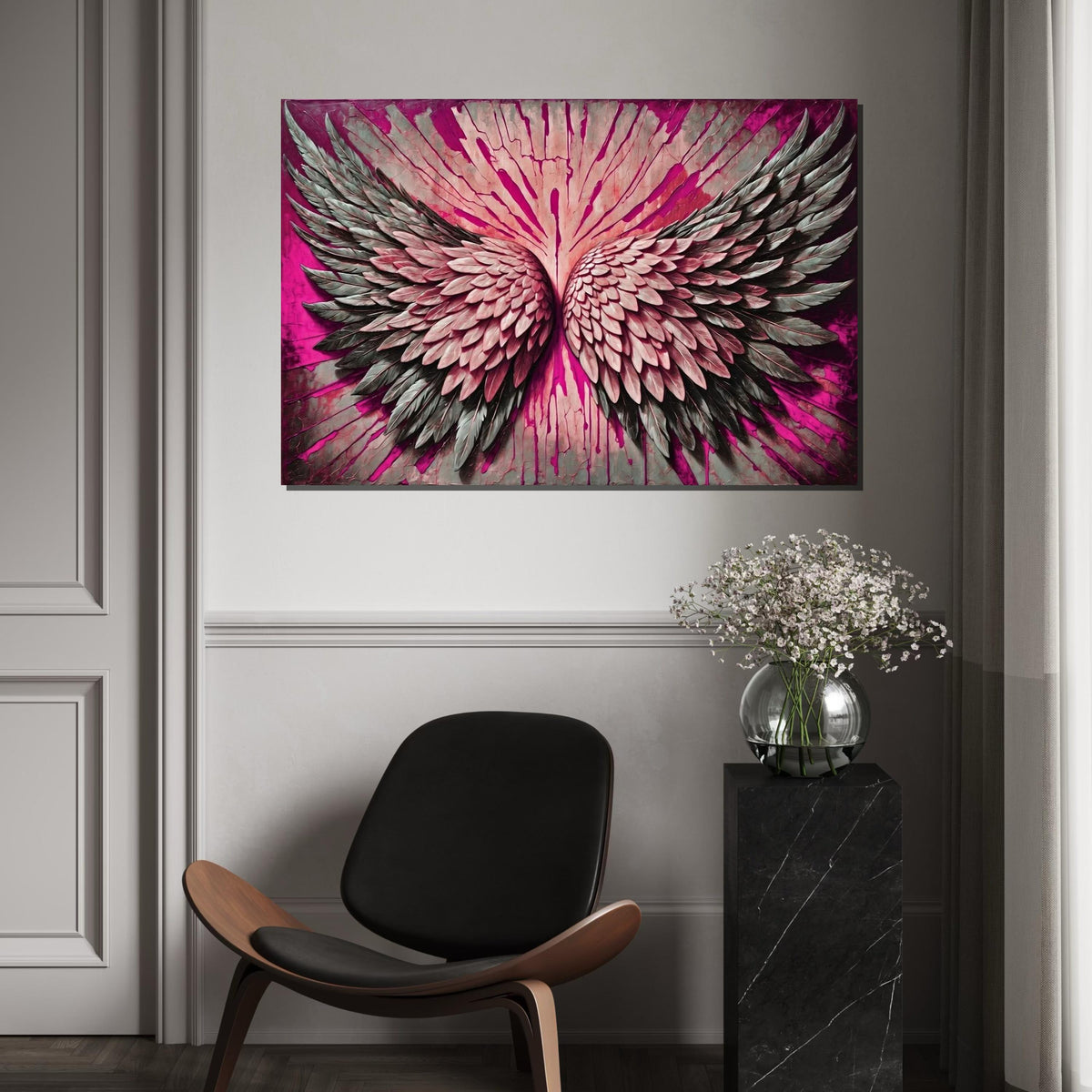 Pink Angel Wings Canvas, Wing Art, Abstract Wall Art, Feathers Wall Print, Winged Beauty, Wall Art Canvas Design, Ready To Hang Decor