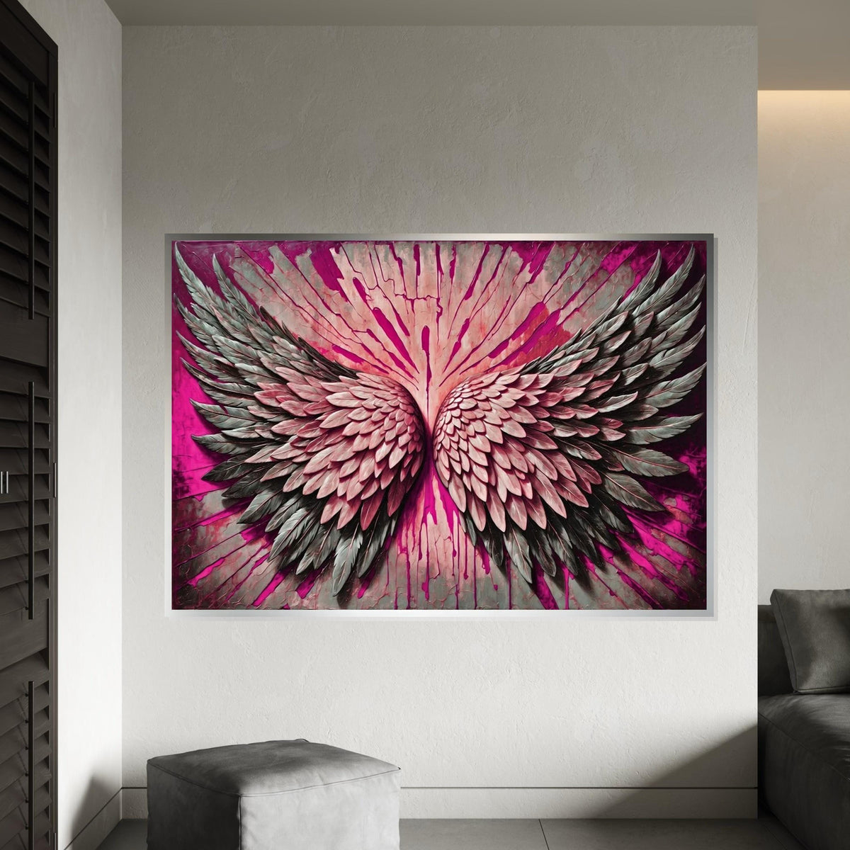 Pink Angel Wings Canvas, Wing Art, Abstract Wall Art, Feathers Wall Print, Winged Beauty, Wall Art Canvas Design, Ready To Hang Decor