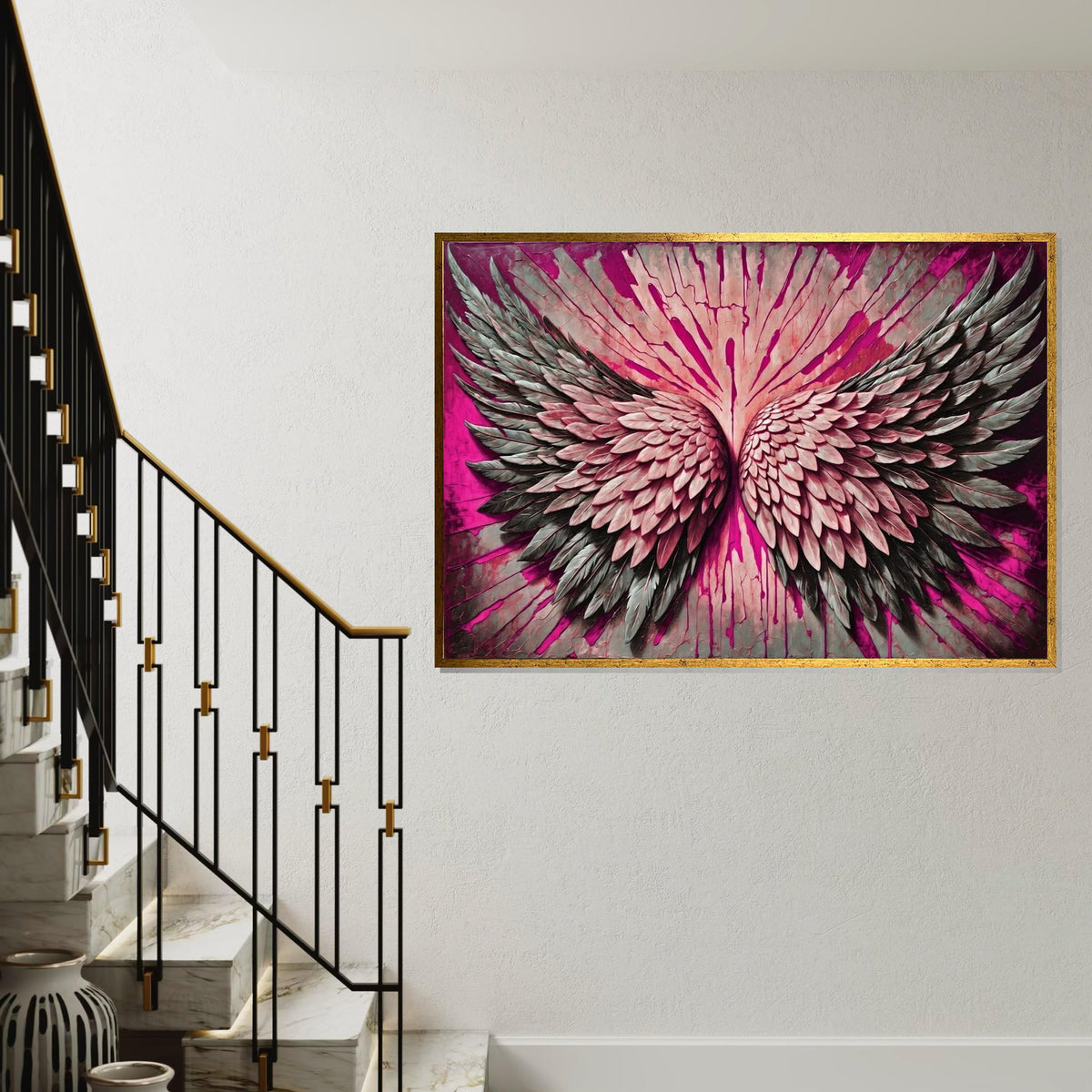 Pink Angel Wings Canvas, Wing Art, Abstract Wall Art, Feathers Wall Print, Winged Beauty, Wall Art Canvas Design, Ready To Hang Decor