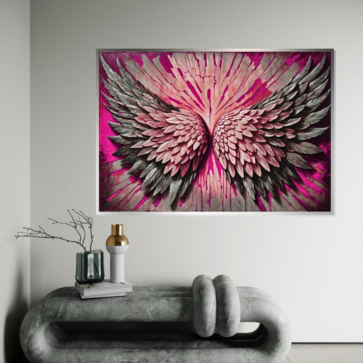 Pink Angel Wings Canvas, Wing Art, Abstract Wall Art, Feathers Wall Print, Winged Beauty, Wall Art Canvas Design, Ready To Hang Decor