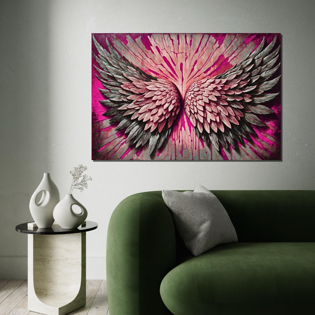 Pink Angel Wings Canvas, Wing Art, Abstract Wall Art, Feathers Wall Print, Winged Beauty, Wall Art Canvas Design, Ready To Hang Decor