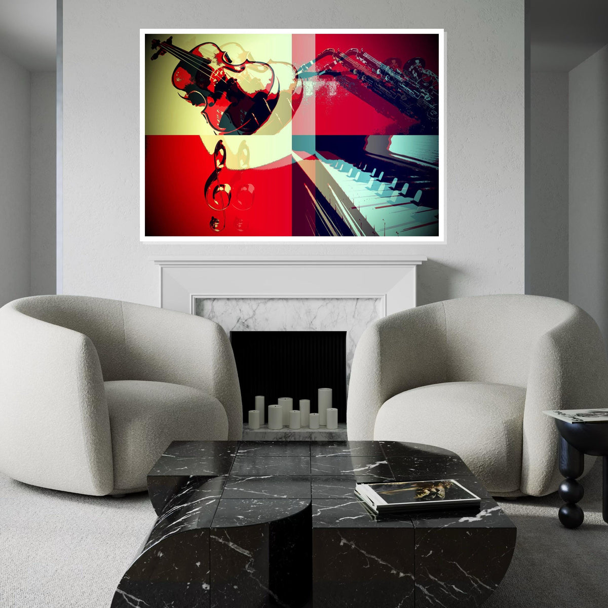 Jazz Quartet Canvas, Musical Instruments Art, Violin and Saxophone Print, Piano Wall Art, Colorful Music Decor, Ready to Hang Canvas