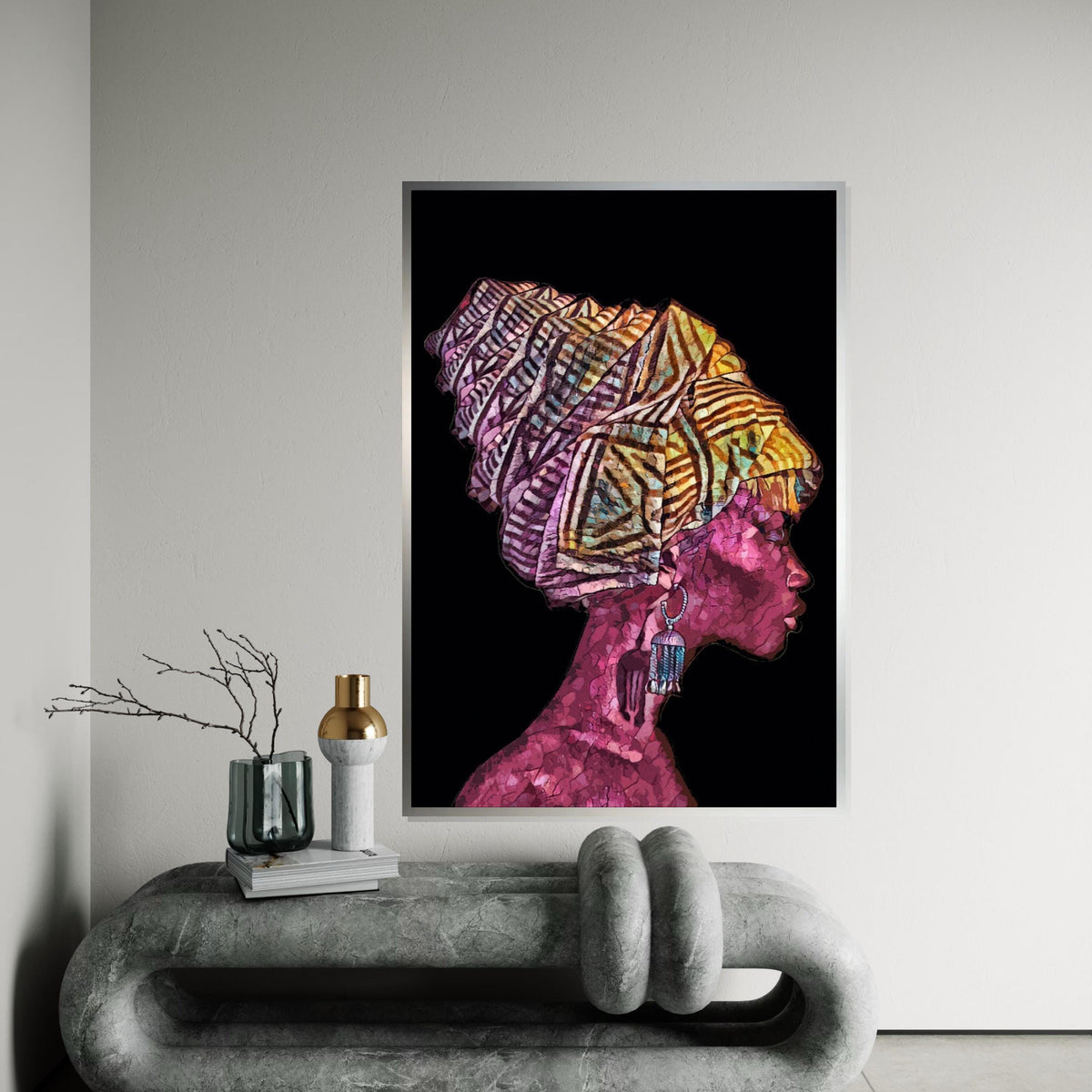 Vibrant Woman Canvas, African Headwrap Art, Colorful Feminine Portrait, Wall Art Canvas Design, Ready To Hang Decoration
