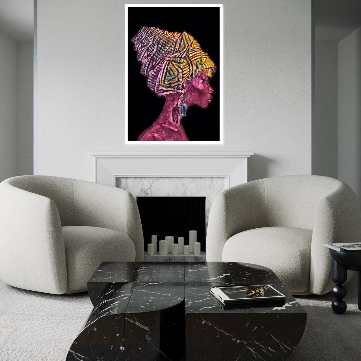 Vibrant Woman Canvas, African Headwrap Art, Colorful Feminine Portrait, Wall Art Canvas Design, Ready To Hang Decoration