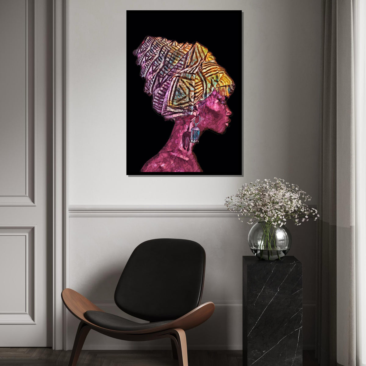 Vibrant Woman Canvas, African Headwrap Art, Colorful Feminine Portrait, Wall Art Canvas Design, Ready To Hang Decoration