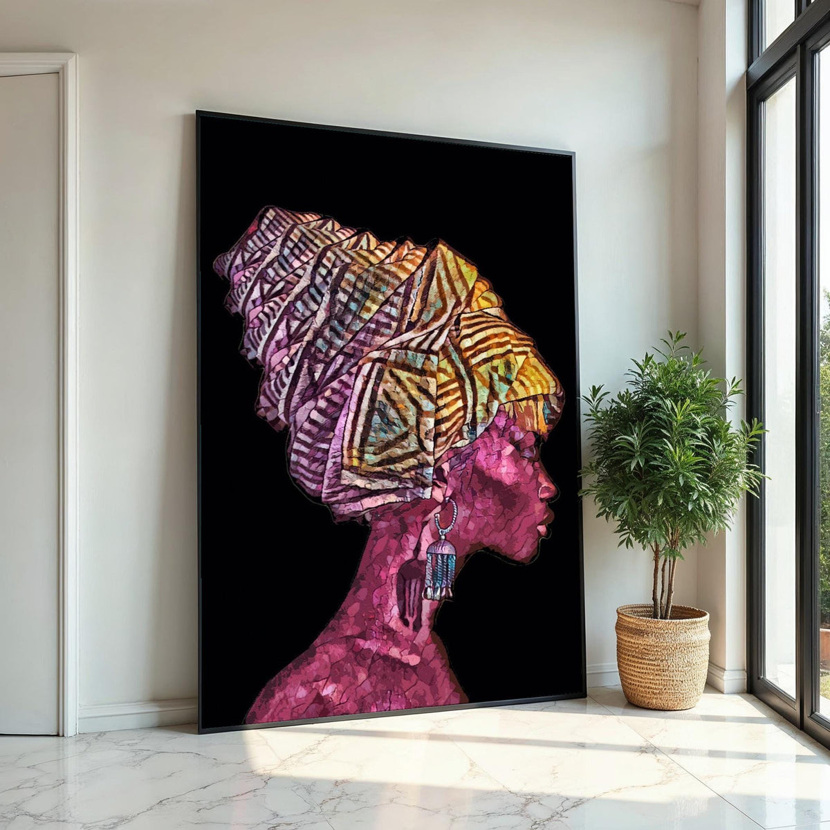 Vibrant Woman Canvas, African Headwrap Art, Colorful Feminine Portrait, Wall Art Canvas Design, Ready To Hang Decoration
