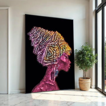 Vibrant Woman Canvas, African Headwrap Art, Colorful Feminine Portrait, Wall Art Canvas Design, Ready To Hang Decoration