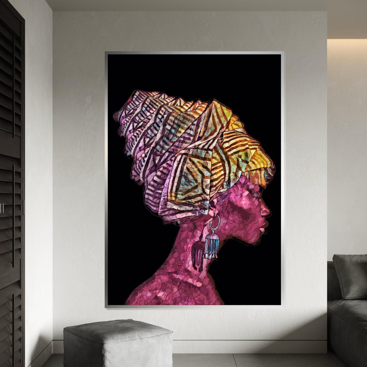Vibrant Woman Canvas, African Headwrap Art, Colorful Feminine Portrait, Wall Art Canvas Design, Ready To Hang Decoration