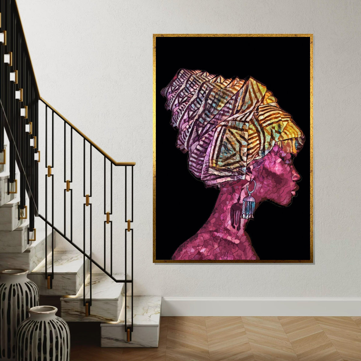 Vibrant Woman Canvas, African Headwrap Art, Colorful Feminine Portrait, Wall Art Canvas Design, Ready To Hang Decoration