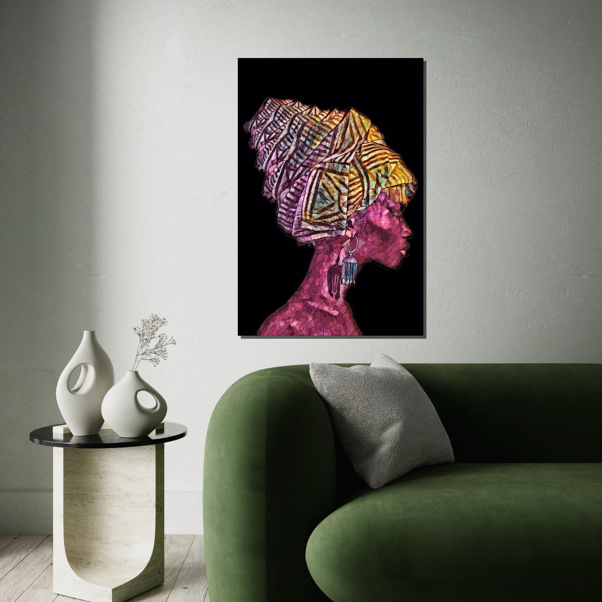 Vibrant Woman Canvas, African Headwrap Art, Colorful Feminine Portrait, Wall Art Canvas Design, Ready To Hang Decoration