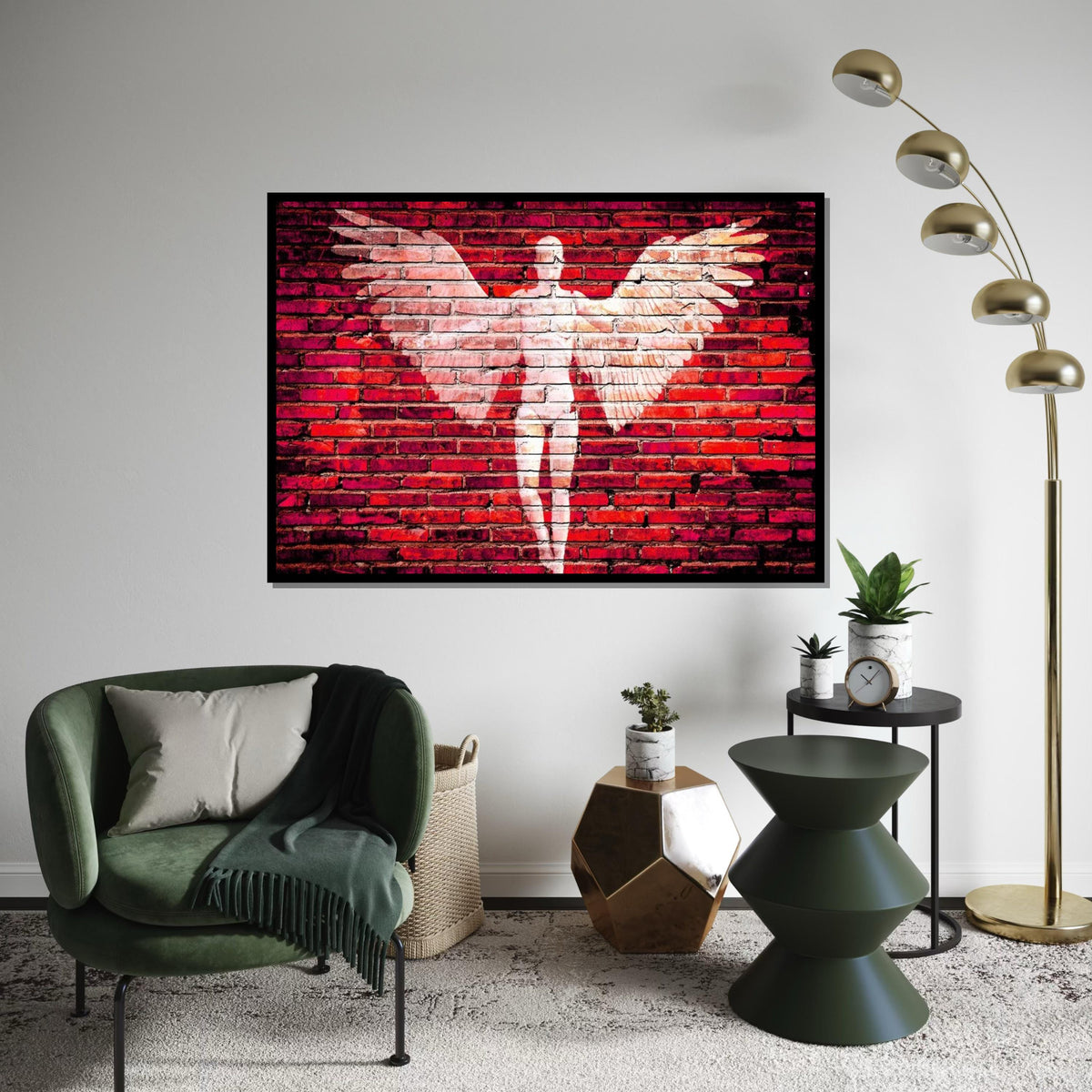 Angel Wings Canvas, Brick Wall Art, Angel Silhouette Print, Urban Wall Art Design, Red Canvas, Ready To Hang Decoration