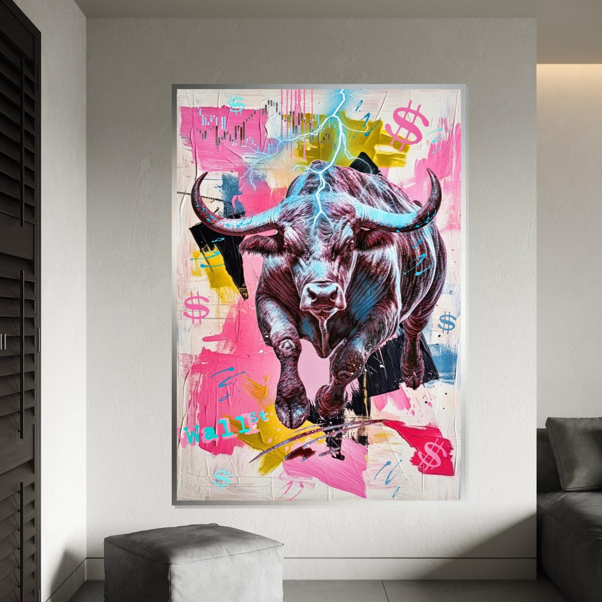 Wall Street Bull Canvas, Financial Market Art, Bull Stock Market Poster, Wall Art Canvas Design, Ready to Hang Decoration