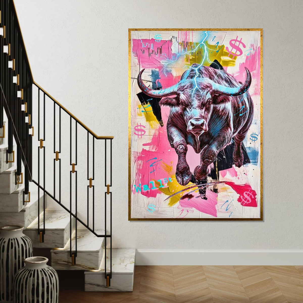 Wall Street Bull Canvas, Financial Market Art, Bull Stock Market Poster, Wall Art Canvas Design, Ready to Hang Decoration