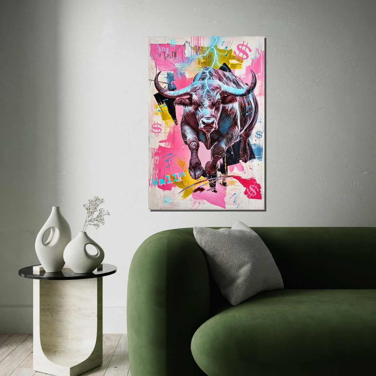 Wall Street Bull Canvas, Financial Market Art, Bull Stock Market Poster, Wall Art Canvas Design, Ready to Hang Decoration