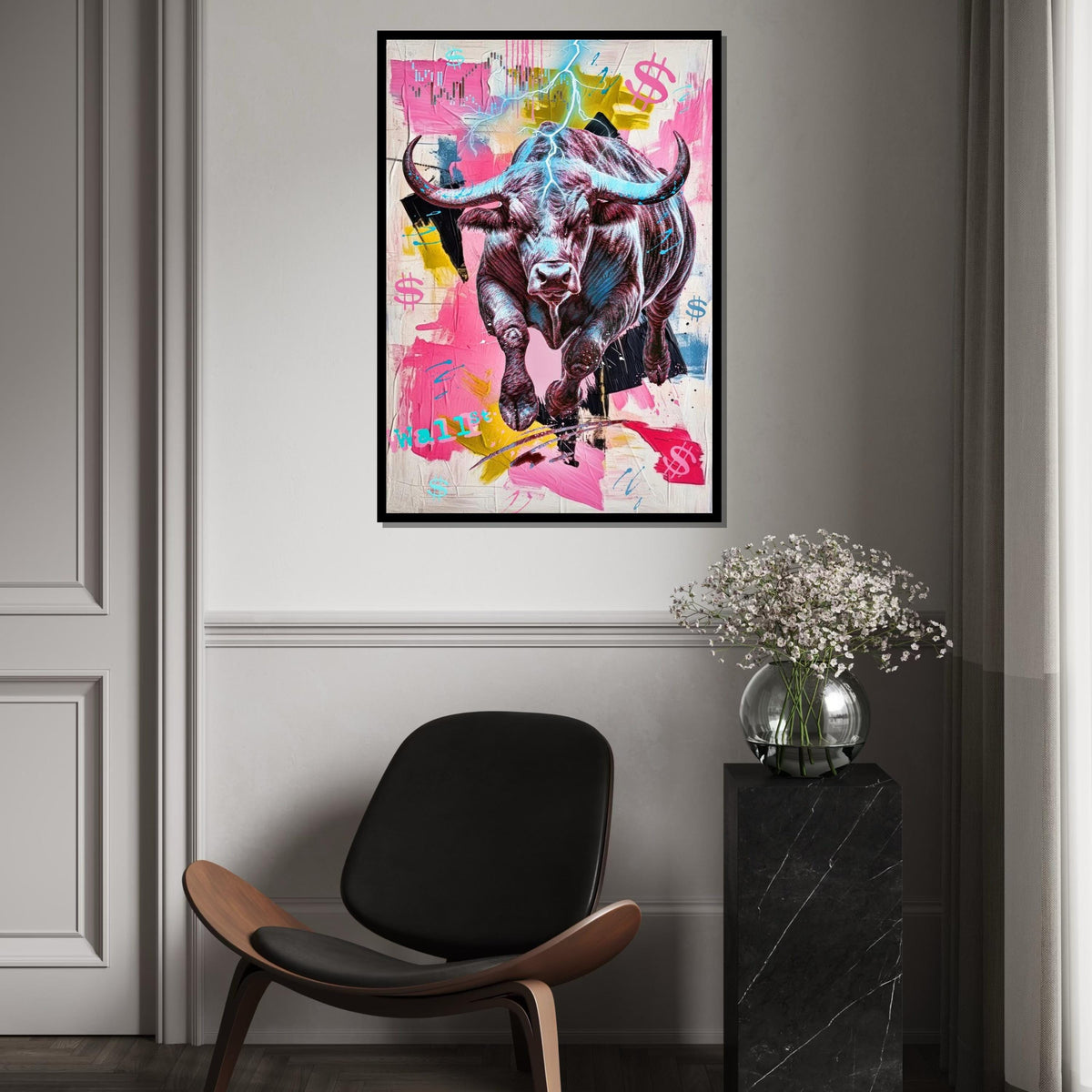 Wall Street Bull Canvas, Financial Market Art, Bull Stock Market Poster, Wall Art Canvas Design, Ready to Hang Decoration