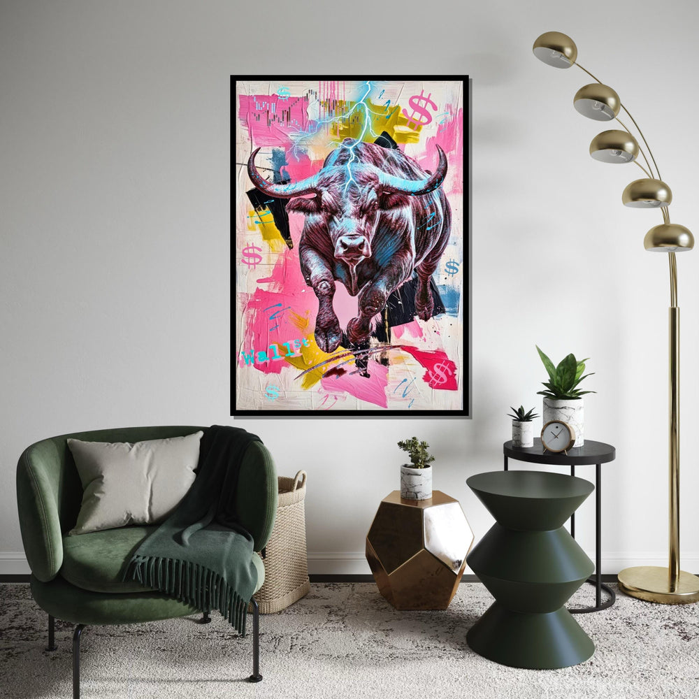 Wall Street Bull Canvas, Financial Market Art, Bull Stock Market Poster, Wall Art Canvas Design, Ready to Hang Decoration