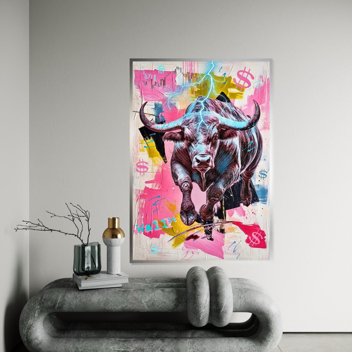 Wall Street Bull Canvas, Financial Market Art, Bull Stock Market Poster, Wall Art Canvas Design, Ready to Hang Decoration