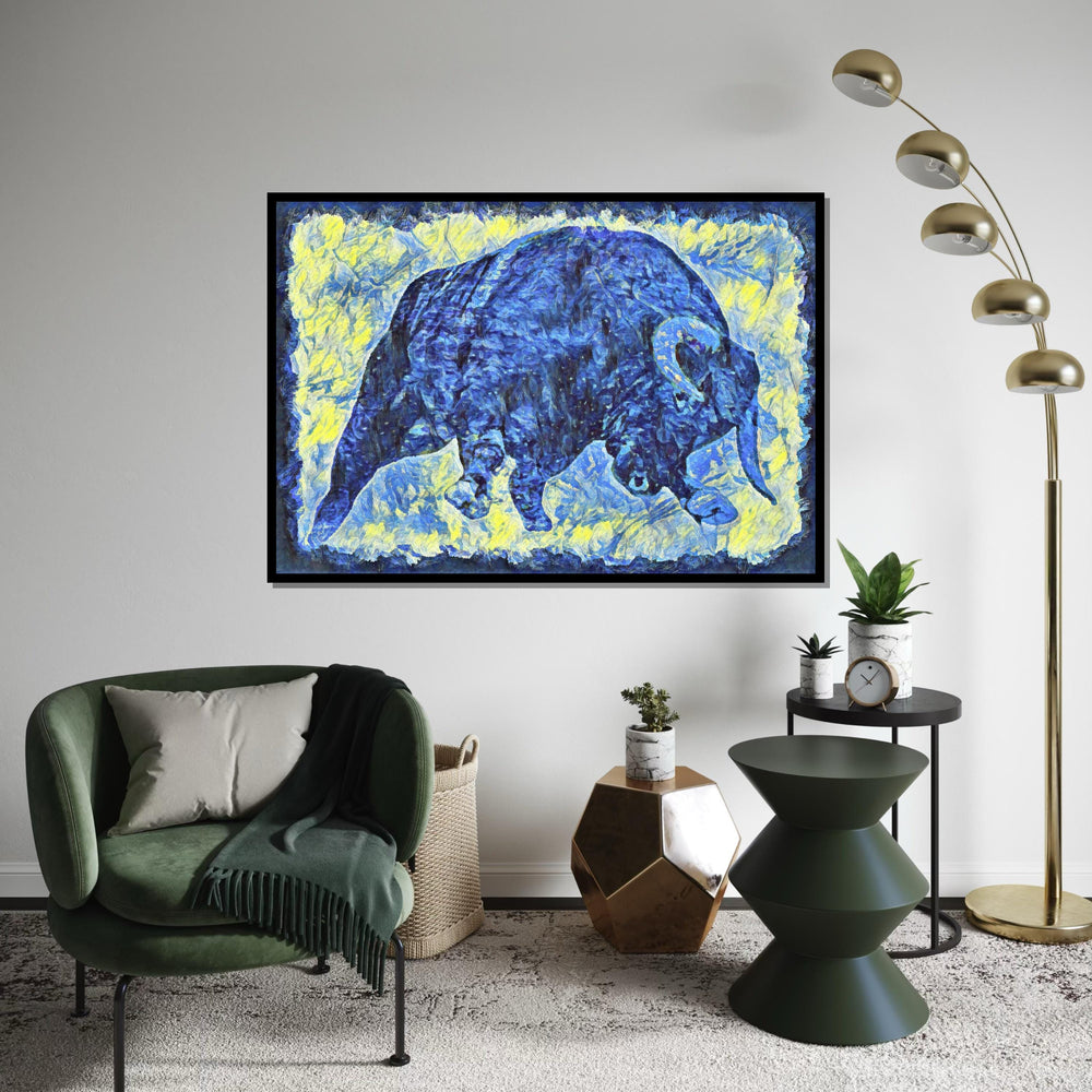 Blue Bull Canvas, Abstract Animal Art, Bold Color Wall Print, Wildlife Poster, Wall Art Canvas Design, Ready To Hang Decoration