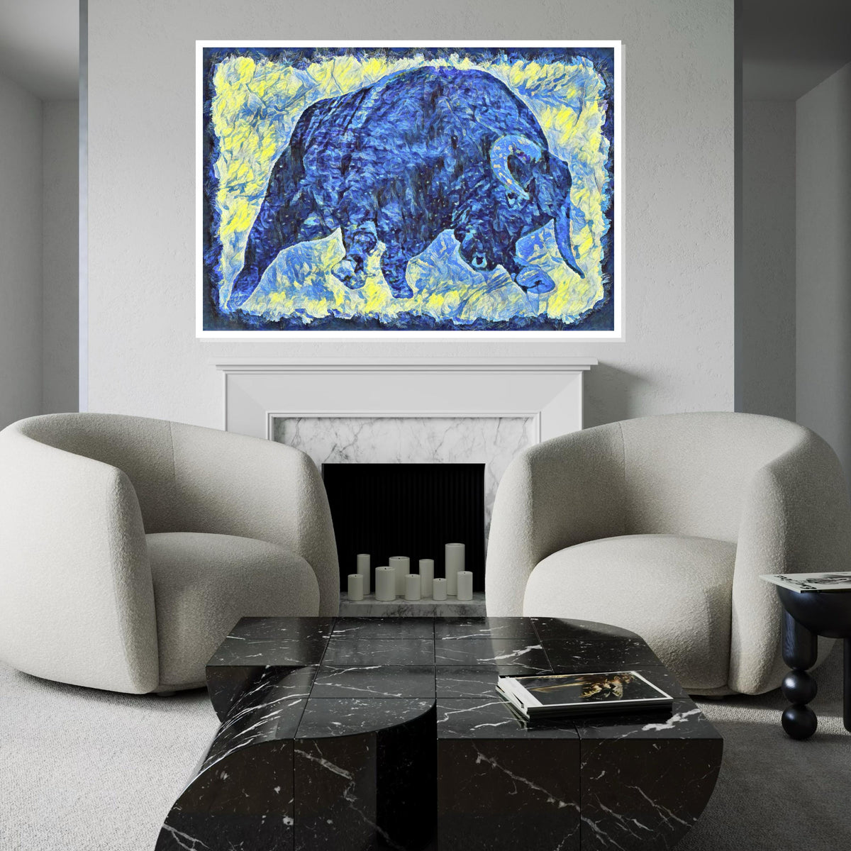 Blue Bull Canvas, Abstract Animal Art, Bold Color Wall Print, Wildlife Poster, Wall Art Canvas Design, Ready To Hang Decoration