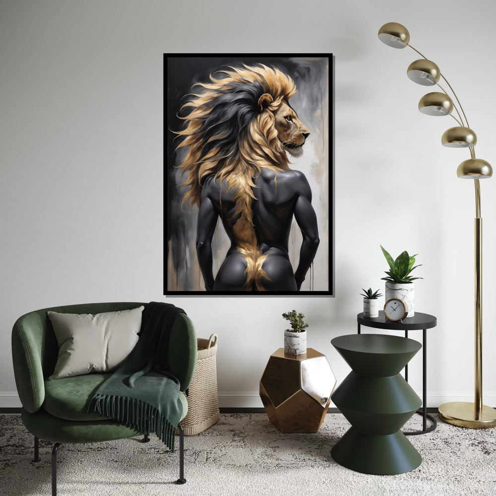 Majestic Lion Man Canvas, Lion Human Portrait Art, Wall Art Canvas Design, Unique Animal Hybrid, Ready to Hang Decoration