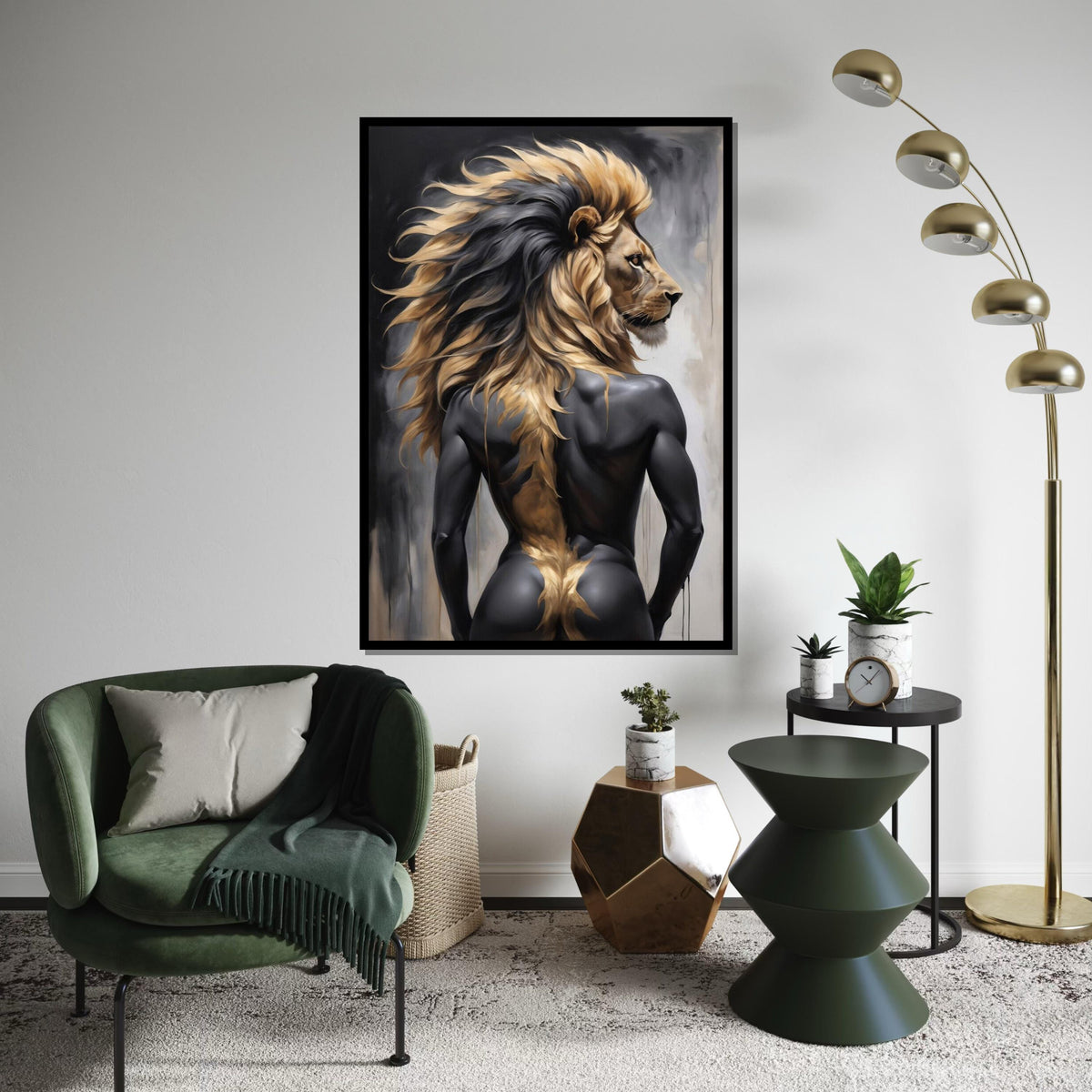 Majestic Lion Man Canvas, Lion Human Portrait Art, Wall Art Canvas Design, Unique Animal Hybrid, Ready to Hang Decoration