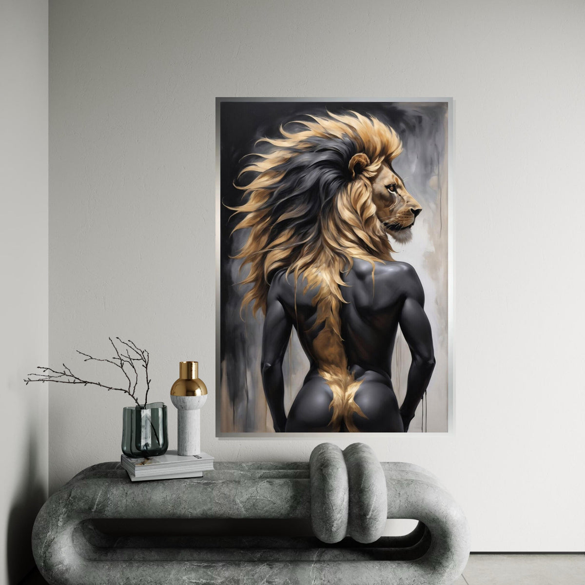 Majestic Lion Man Canvas, Lion Human Portrait Art, Wall Art Canvas Design, Unique Animal Hybrid, Ready to Hang Decoration