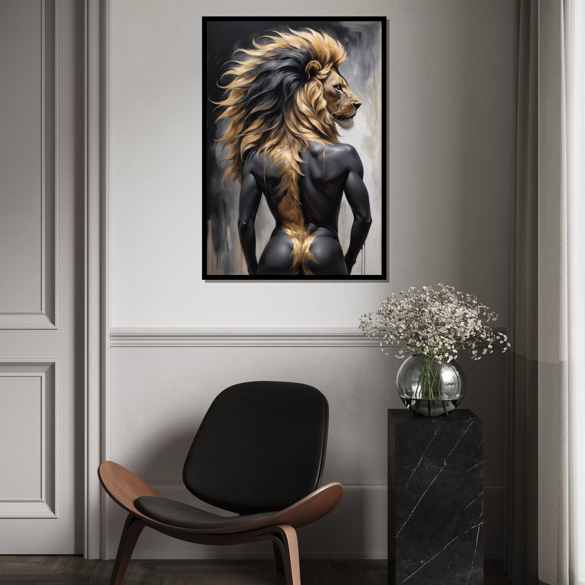 Majestic Lion Man Canvas, Lion Human Portrait Art, Wall Art Canvas Design, Unique Animal Hybrid, Ready to Hang Decoration