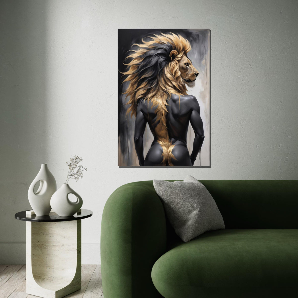 Majestic Lion Man Canvas, Lion Human Portrait Art, Wall Art Canvas Design, Unique Animal Hybrid, Ready to Hang Decoration