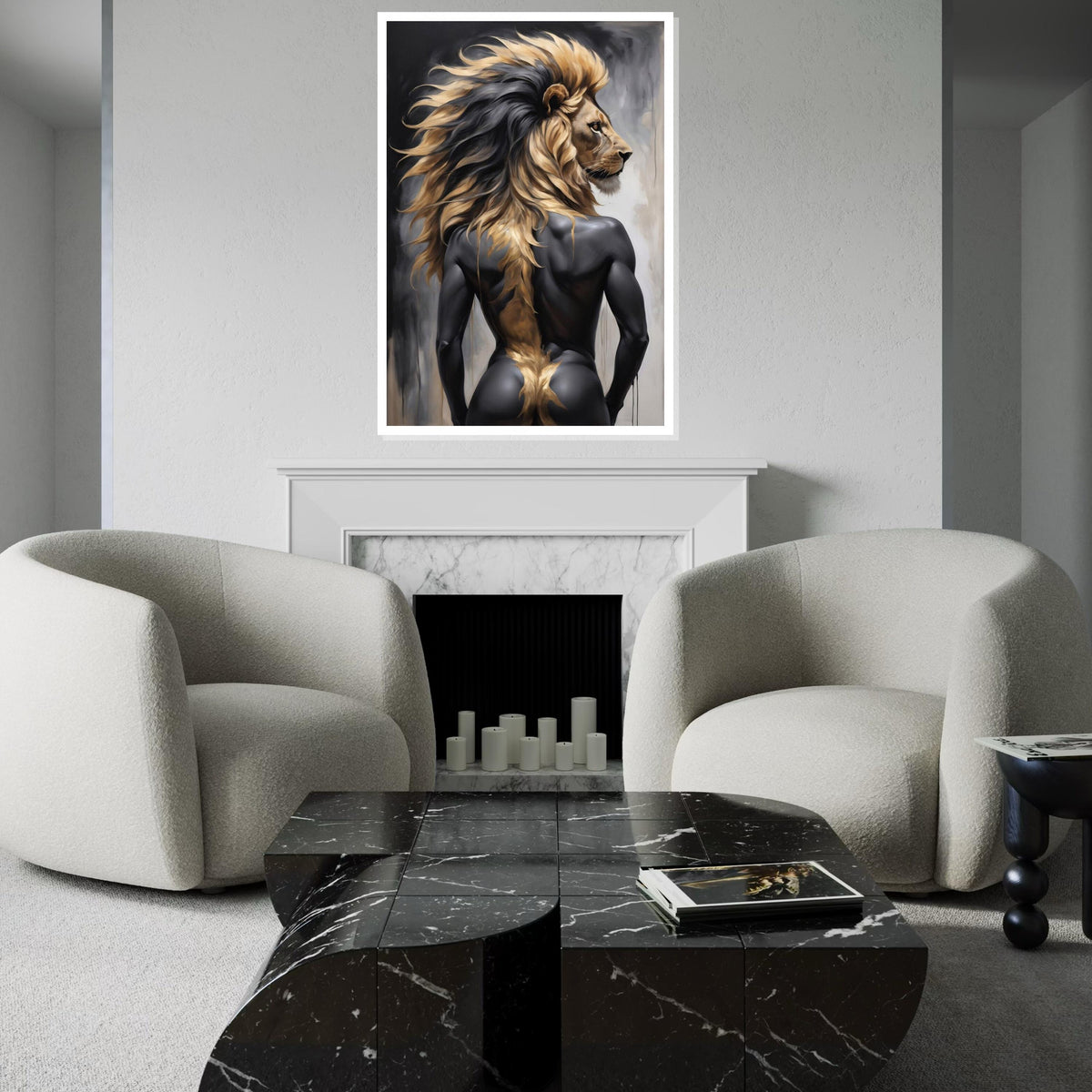 Majestic Lion Man Canvas, Lion Human Portrait Art, Wall Art Canvas Design, Unique Animal Hybrid, Ready to Hang Decoration