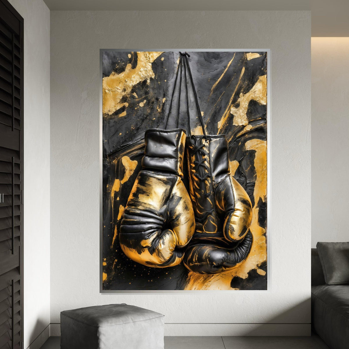 Black and Gold Boxing Gloves Canvas, Boxing Art Print, Sports Wall Art, Wall Art Canvas Design, Ready To Hang Decoration