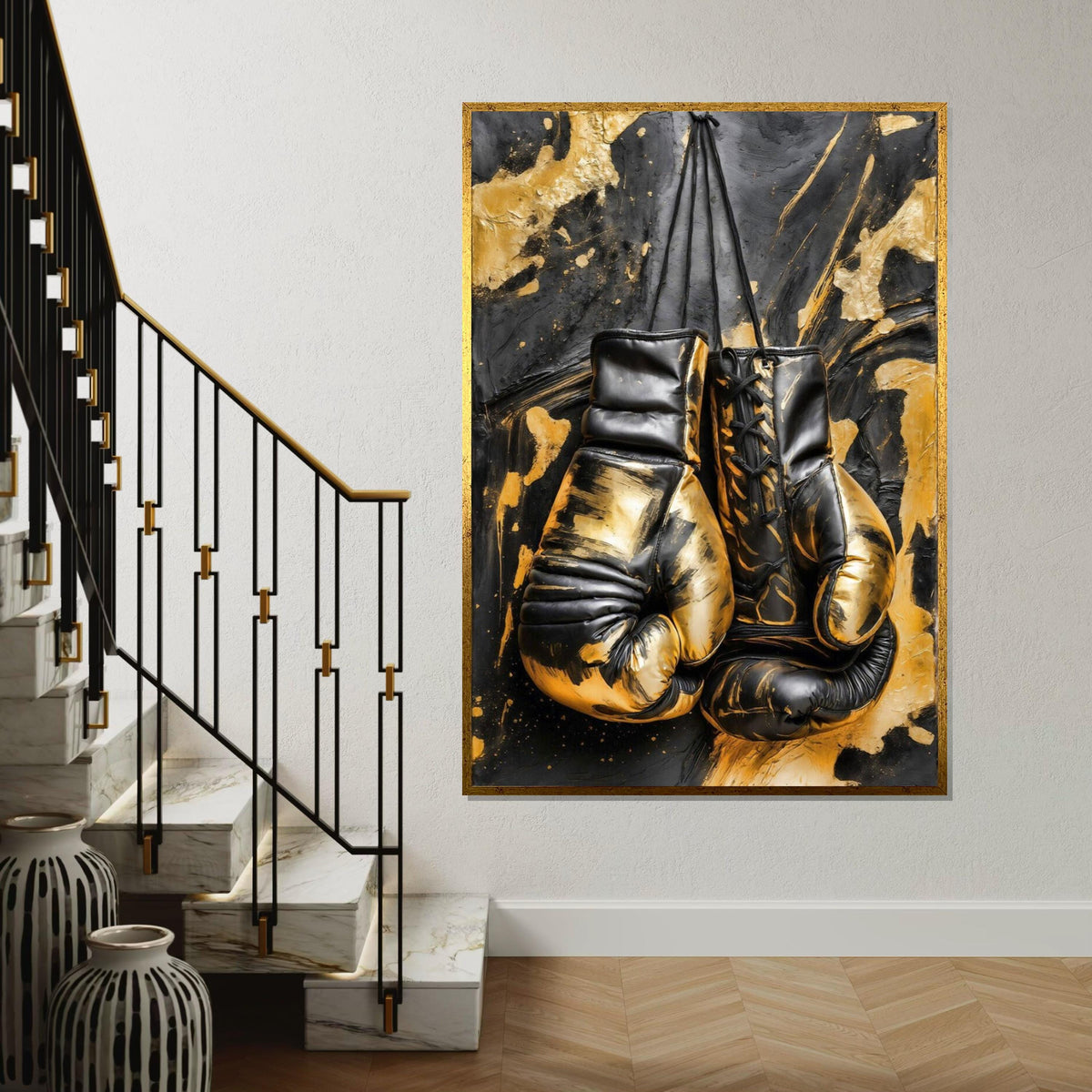 Black and Gold Boxing Gloves Canvas, Boxing Art Print, Sports Wall Art, Wall Art Canvas Design, Ready To Hang Decoration