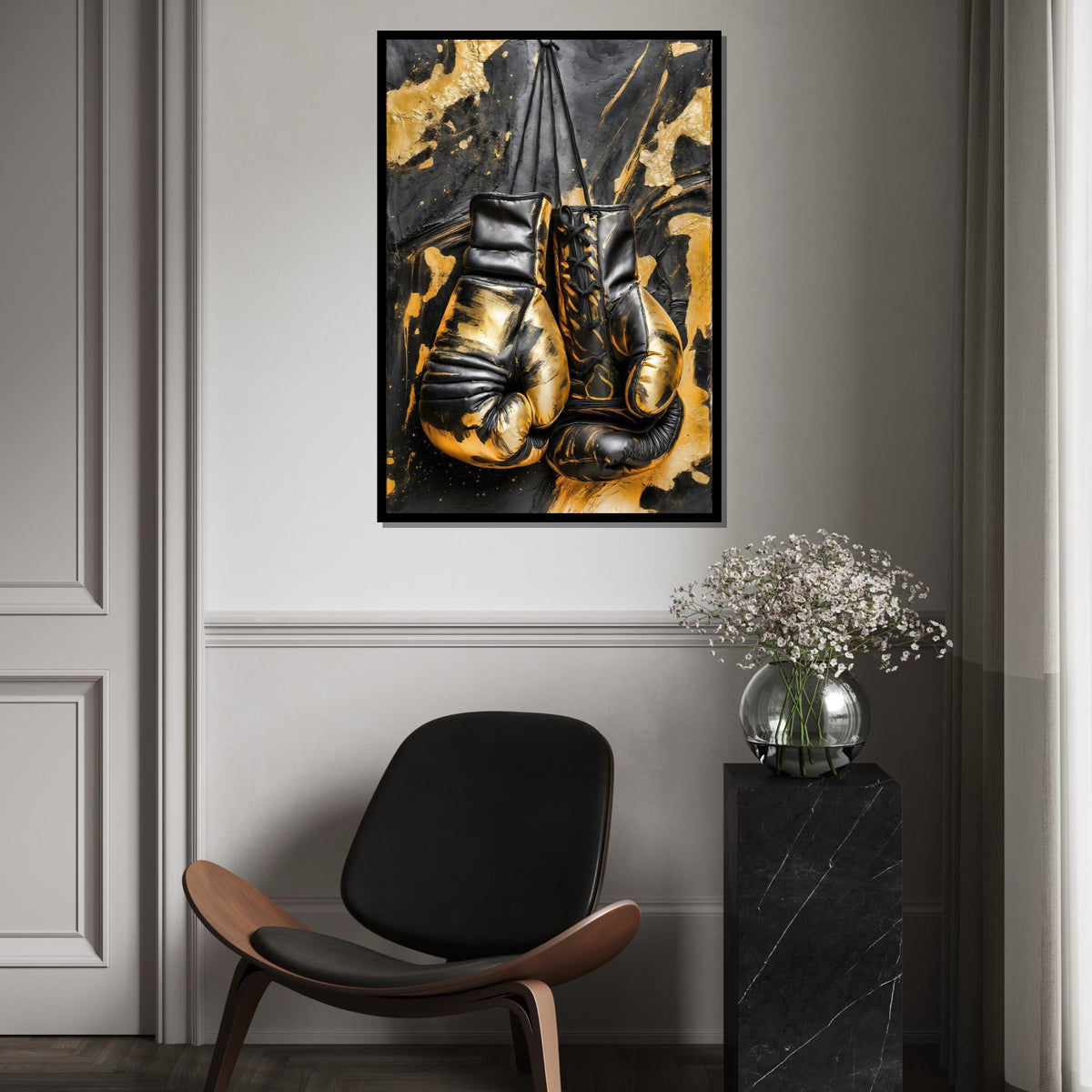 Black and Gold Boxing Gloves Canvas, Boxing Art Print, Sports Wall Art, Wall Art Canvas Design, Ready To Hang Decoration