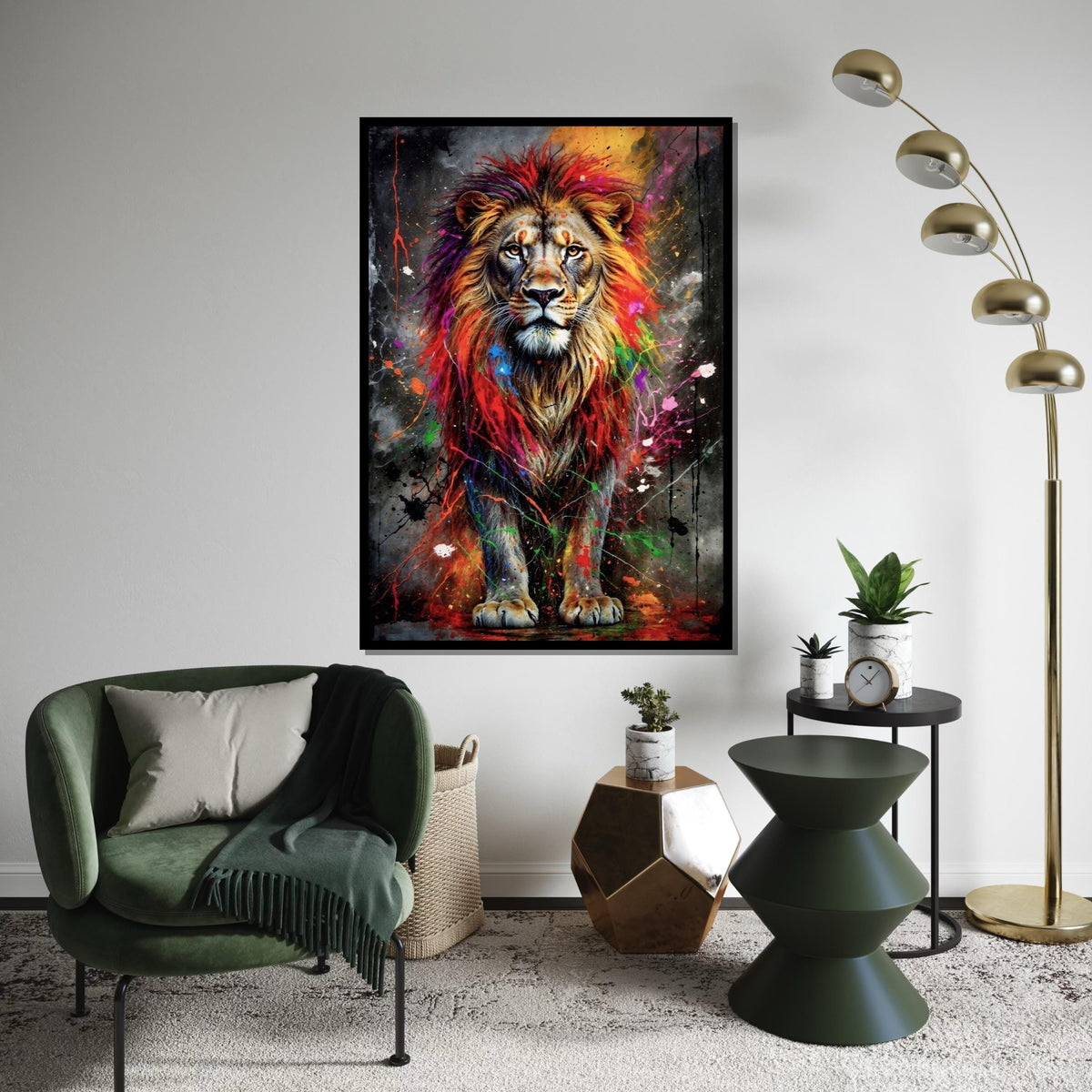 Vibrant Lion Canvas Art, Colorful Mane Lion Print, Animal Wall Art, Multicolor Lion Poster, Wall Art Canvas Design, Ready to Hang Decor