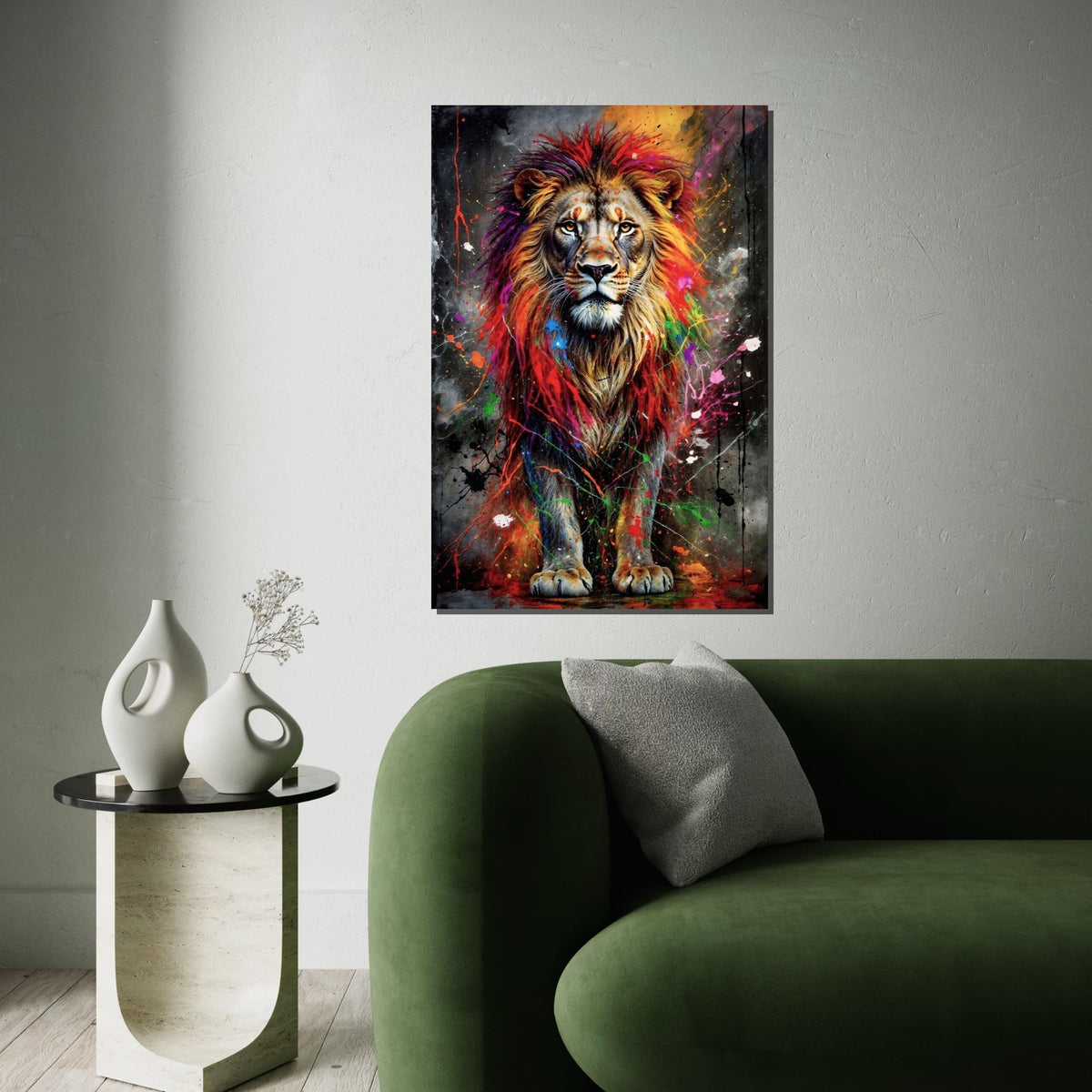 Vibrant Lion Canvas Art, Colorful Mane Lion Print, Animal Wall Art, Multicolor Lion Poster, Wall Art Canvas Design, Ready to Hang Decor