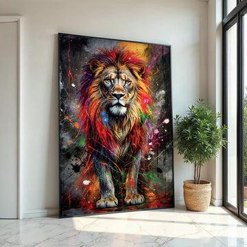 Vibrant Lion Canvas Art, Colorful Mane Lion Print, Animal Wall Art, Multicolor Lion Poster, Wall Art Canvas Design, Ready to Hang Decor