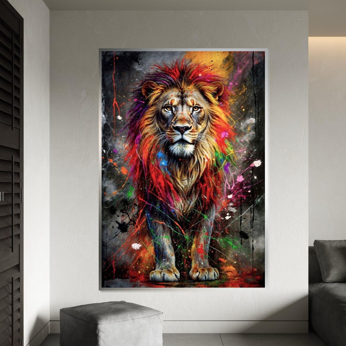 Vibrant Lion Canvas Art, Colorful Mane Lion Print, Animal Wall Art, Multicolor Lion Poster, Wall Art Canvas Design, Ready to Hang Decor