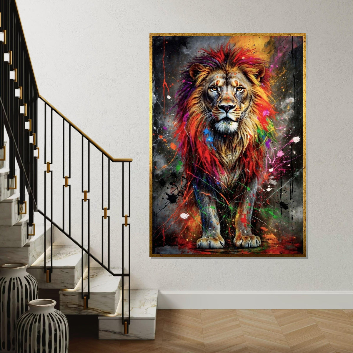 Vibrant Lion Canvas Art, Colorful Mane Lion Print, Animal Wall Art, Multicolor Lion Poster, Wall Art Canvas Design, Ready to Hang Decor
