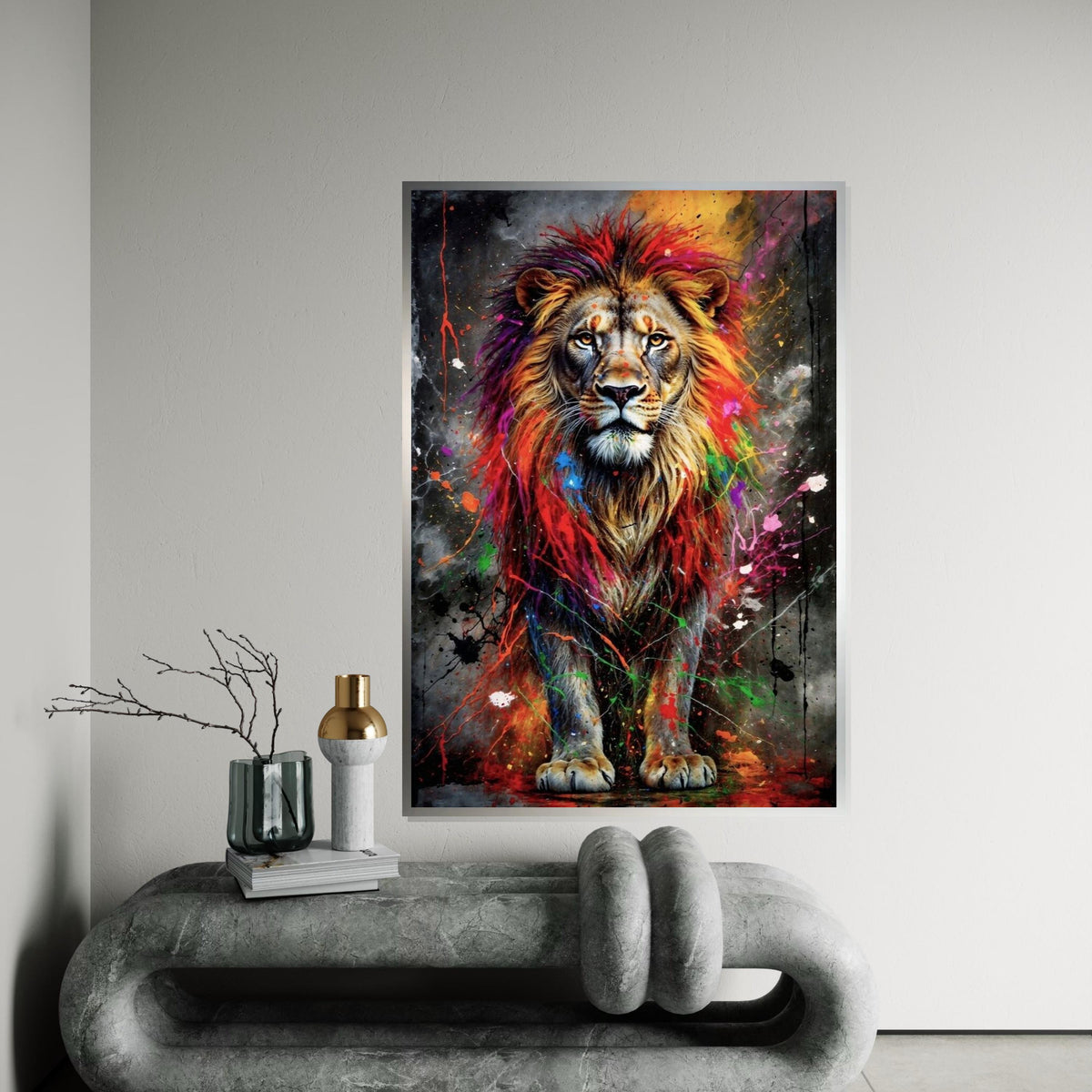 Vibrant Lion Canvas Art, Colorful Mane Lion Print, Animal Wall Art, Multicolor Lion Poster, Wall Art Canvas Design, Ready to Hang Decor