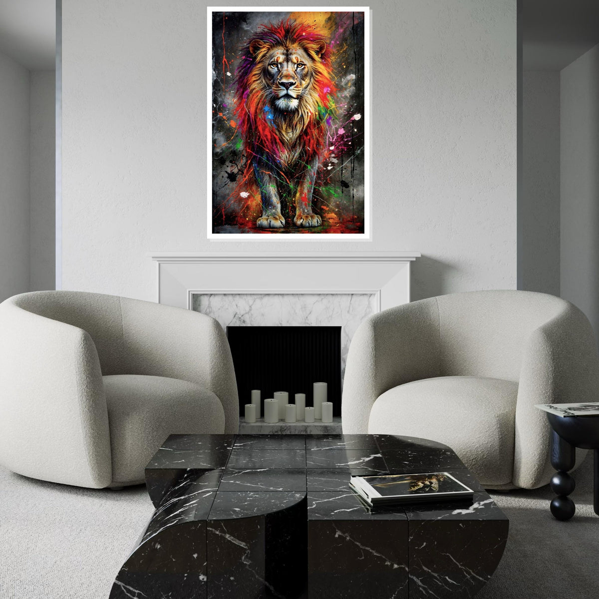 Vibrant Lion Canvas Art, Colorful Mane Lion Print, Animal Wall Art, Multicolor Lion Poster, Wall Art Canvas Design, Ready to Hang Decor