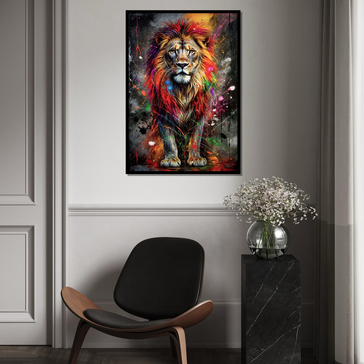 Vibrant Lion Canvas Art, Colorful Mane Lion Print, Animal Wall Art, Multicolor Lion Poster, Wall Art Canvas Design, Ready to Hang Decor