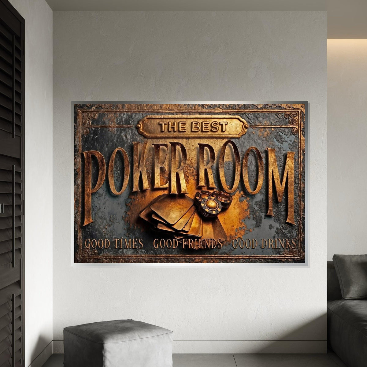 The Best Poker Room Canvas, Vintage Poker Sign, Wall Art Canvas Design, Good Times Friends Drinks, Ready To Hang Decoration