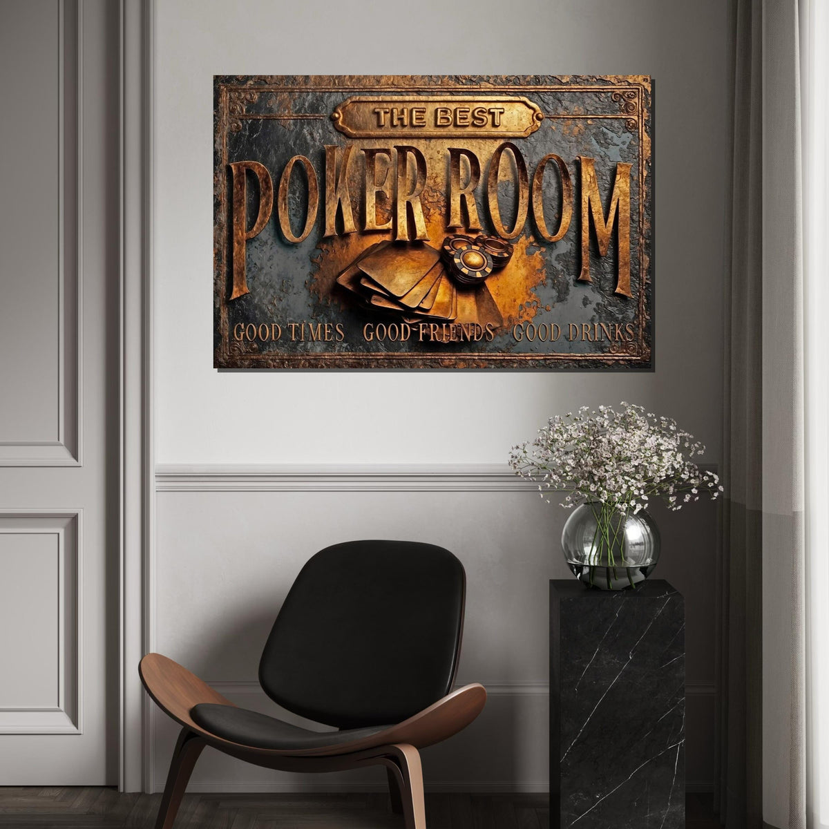 The Best Poker Room Canvas, Vintage Poker Sign, Wall Art Canvas Design, Good Times Friends Drinks, Ready To Hang Decoration