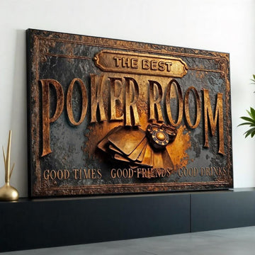 The Best Poker Room Canvas, Vintage Poker Sign, Wall Art Canvas Design, Good Times Friends Drinks, Ready To Hang Decoration