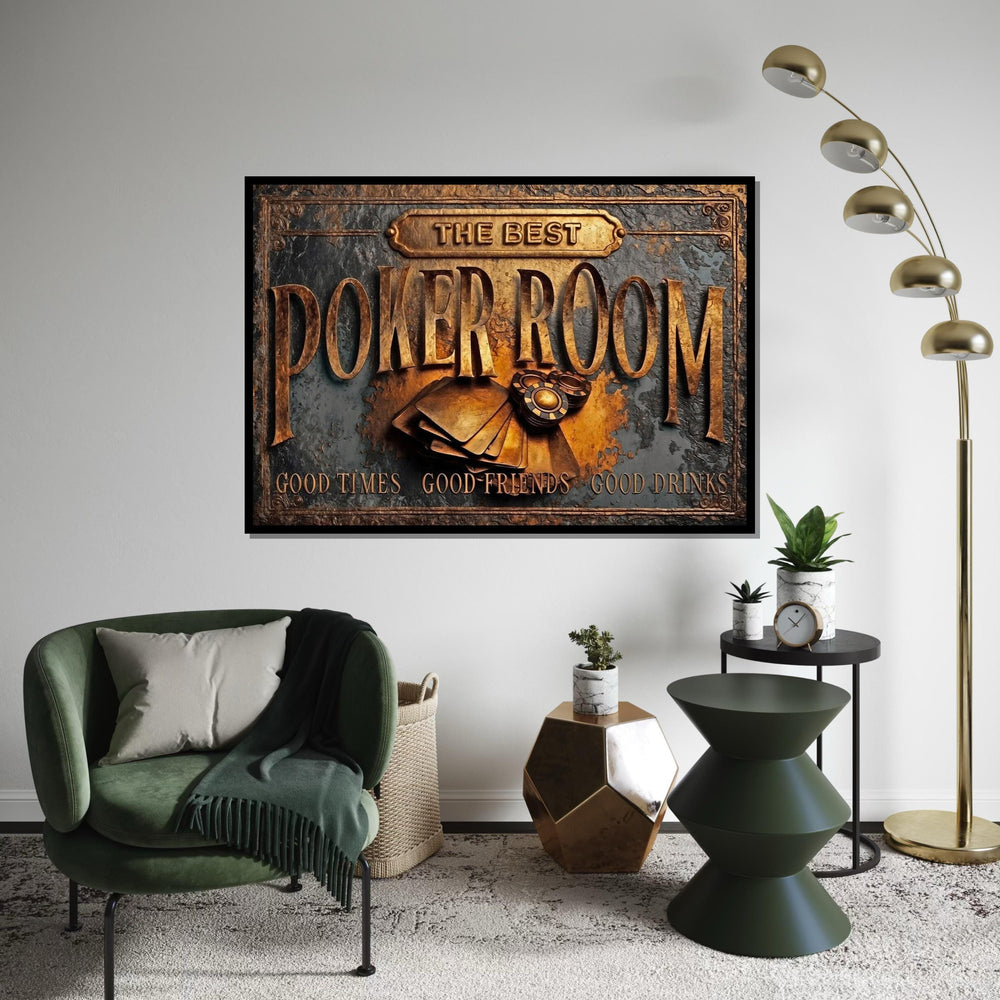 The Best Poker Room Canvas, Vintage Poker Sign, Wall Art Canvas Design, Good Times Friends Drinks, Ready To Hang Decoration