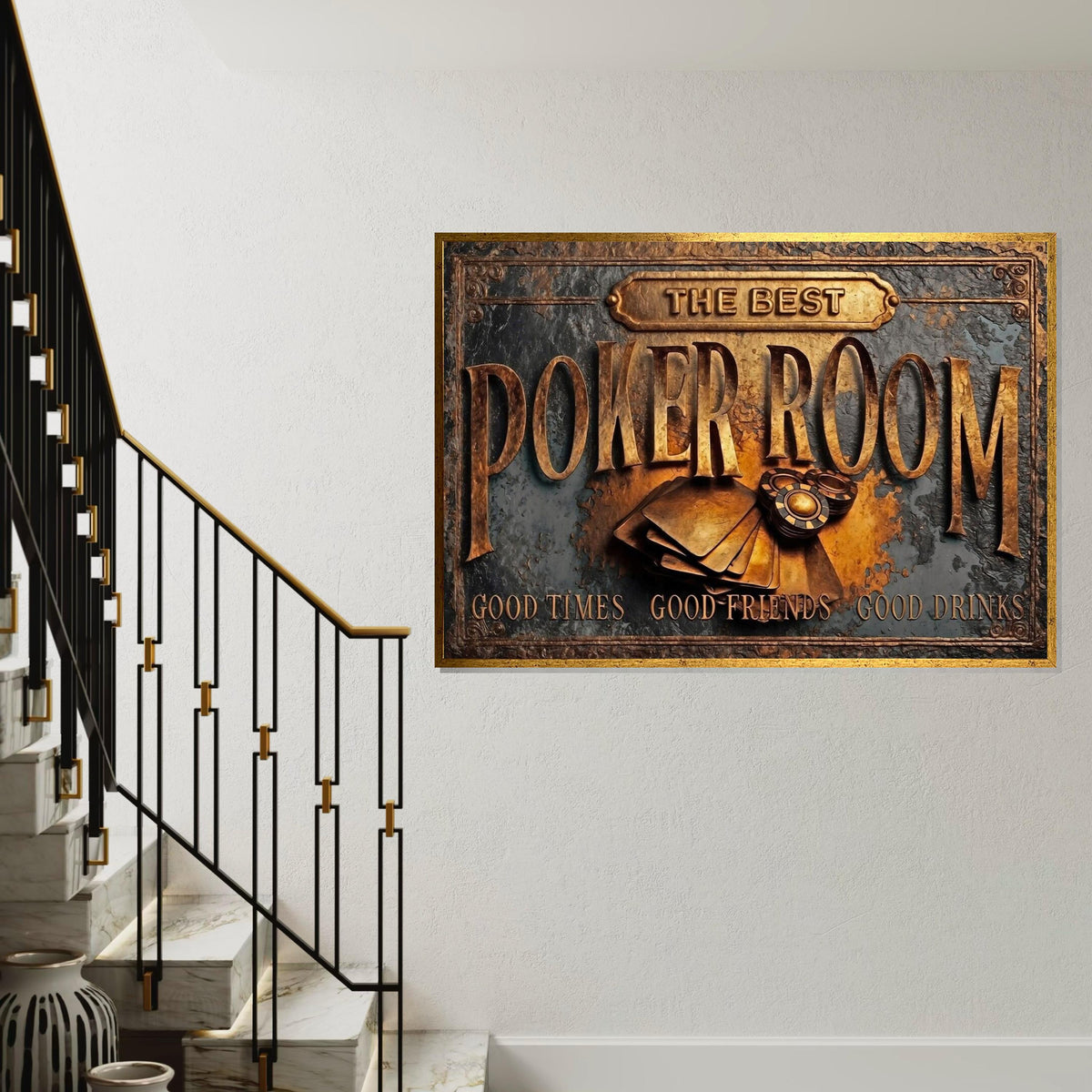 The Best Poker Room Canvas, Vintage Poker Sign, Wall Art Canvas Design, Good Times Friends Drinks, Ready To Hang Decoration