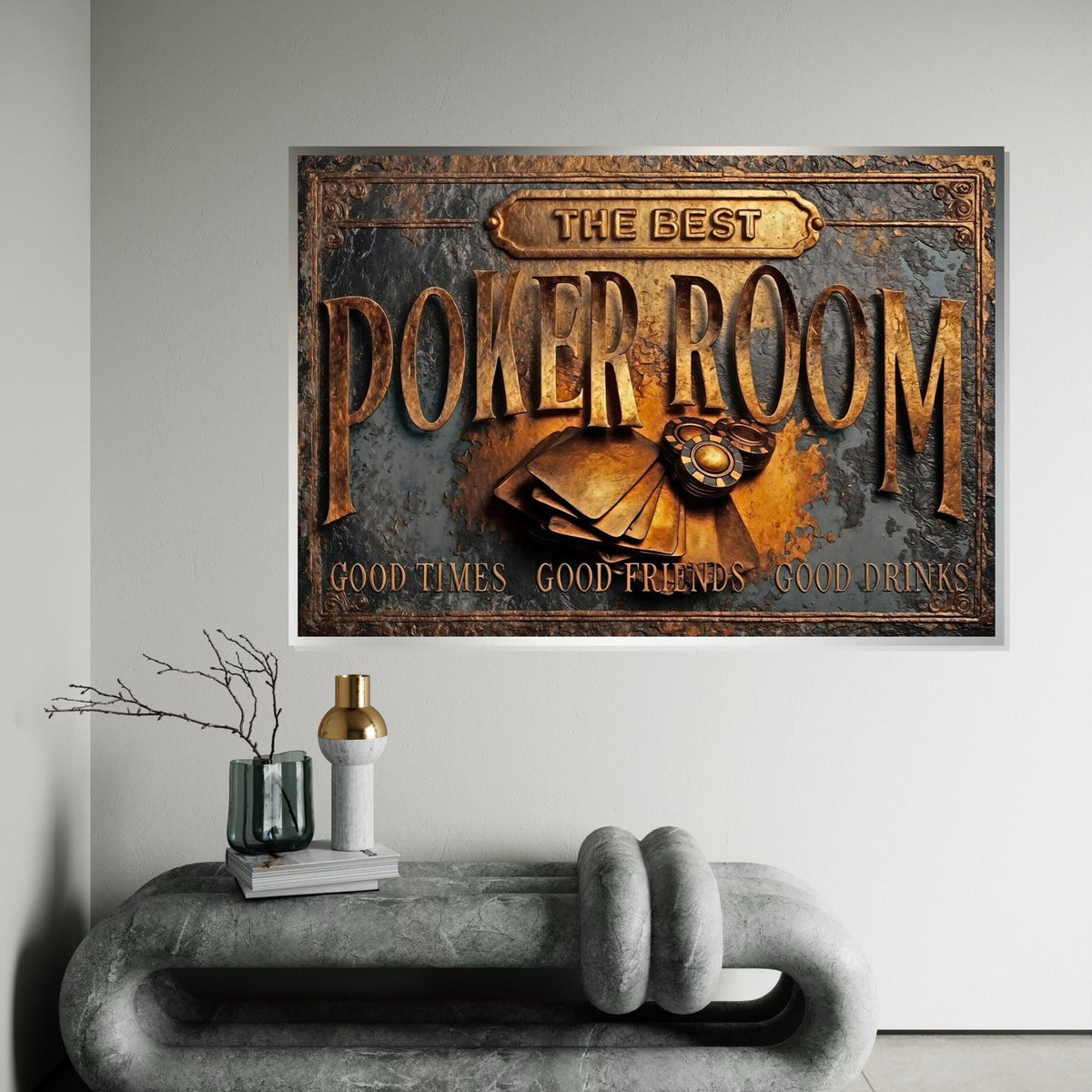 The Best Poker Room Canvas, Vintage Poker Sign, Wall Art Canvas Design, Good Times Friends Drinks, Ready To Hang Decoration