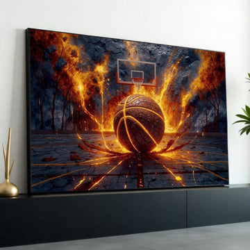 Fiery Basketball Canvas, Basketball Explosion Art, Sports Wall Art, Dynamic Sports Poster, Wall Art Canvas Design, Ready To Hang