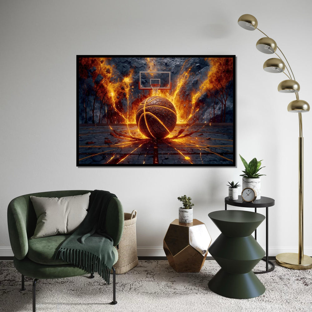 Fiery Basketball Canvas, Basketball Explosion Art, Sports Wall Art, Dynamic Sports Poster, Wall Art Canvas Design, Ready To Hang