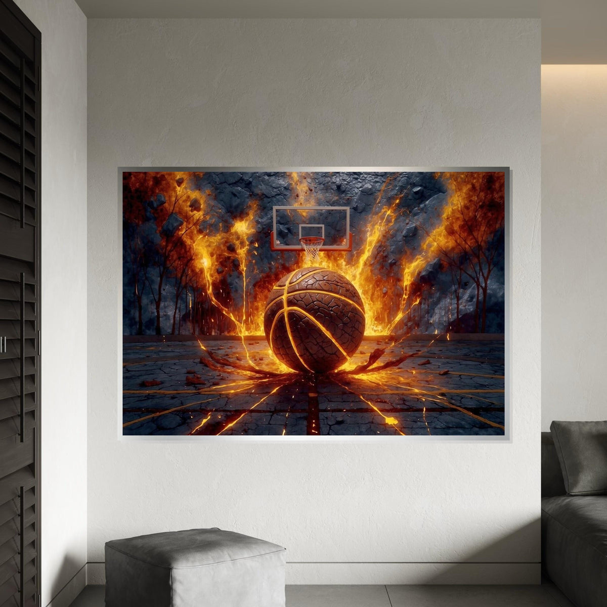 Fiery Basketball Canvas, Basketball Explosion Art, Sports Wall Art, Dynamic Sports Poster, Wall Art Canvas Design, Ready To Hang
